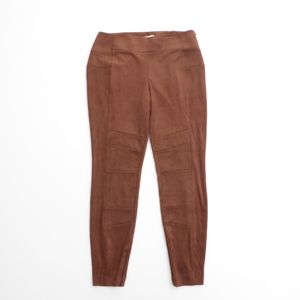 Sundance Women Luxe Dreams Pants Brown Faux Suede Moto Skinny Leg Side Zip 12